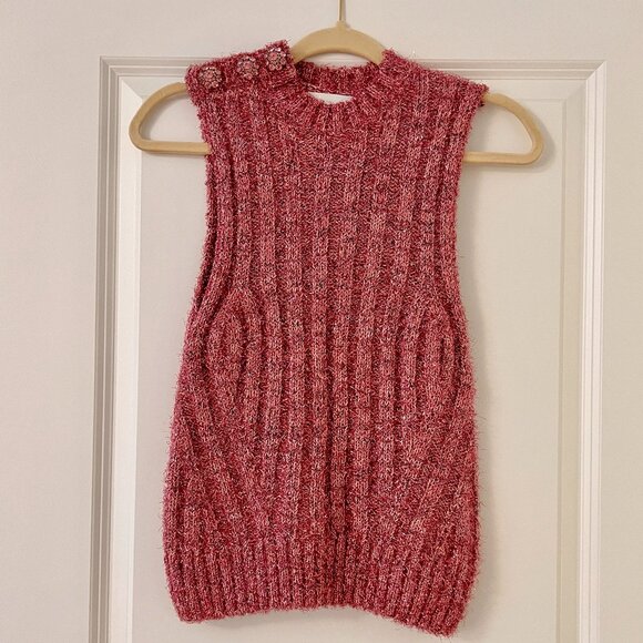 Ganni Pink Metallic Thread Sweater Vest - Picture 1 of 6